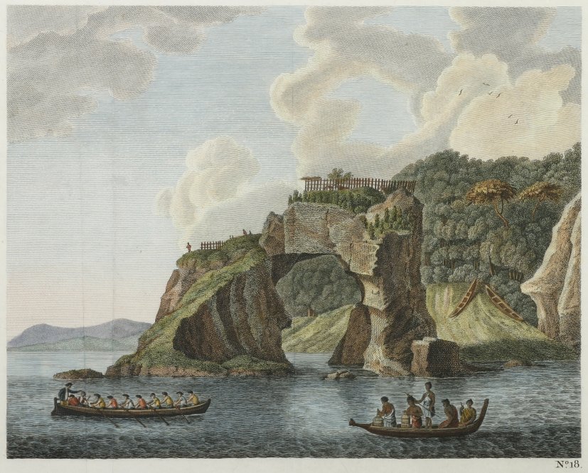 [A fortified town or village, called a hippah, built on a perforated rock at Tolaga sic in New Zealand]. - Antique View from 1773