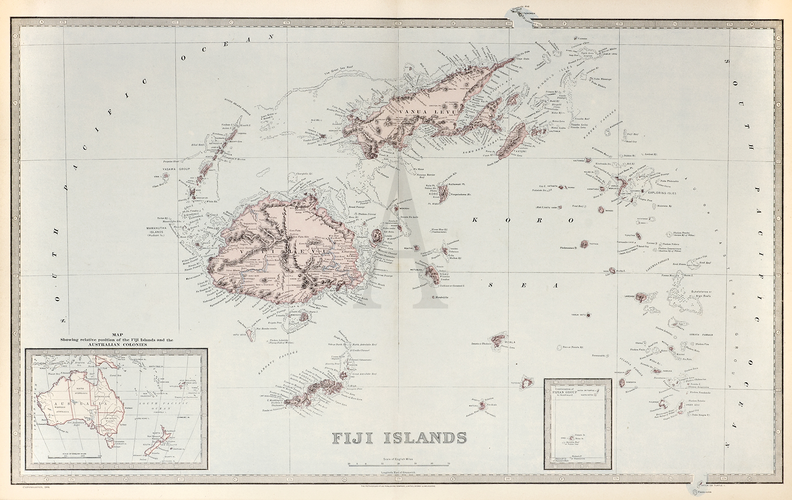 Fiji Islands. - Antique Map from 1888