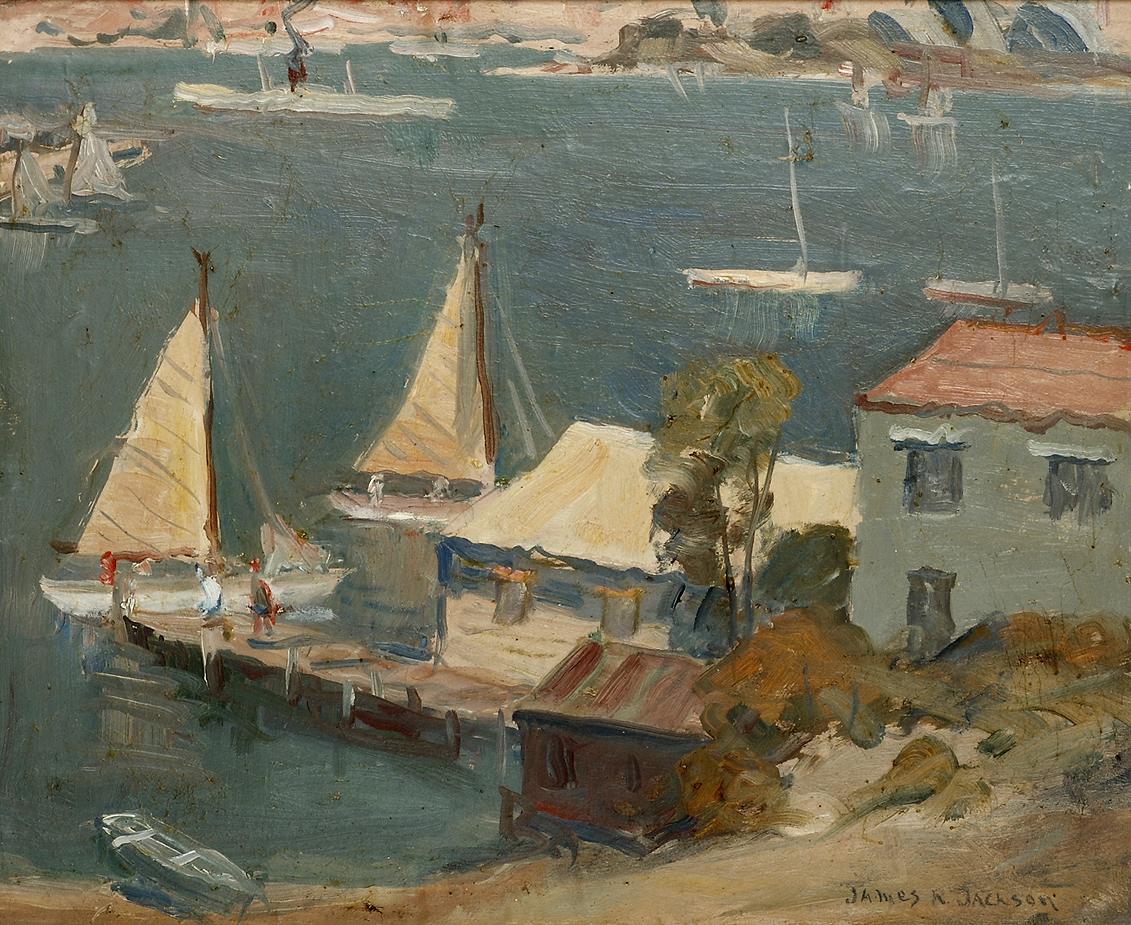 Boat Sheds McMahon's Point. - Vintage Painting from 1950