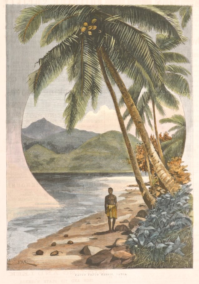 Pango Pango Harbor, Samoa - Antique Print from 1887