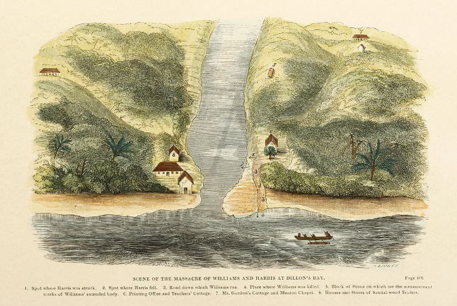 Scene of the Massacre of Williams and Harris at Dillon's Bay - Antique View from 1860