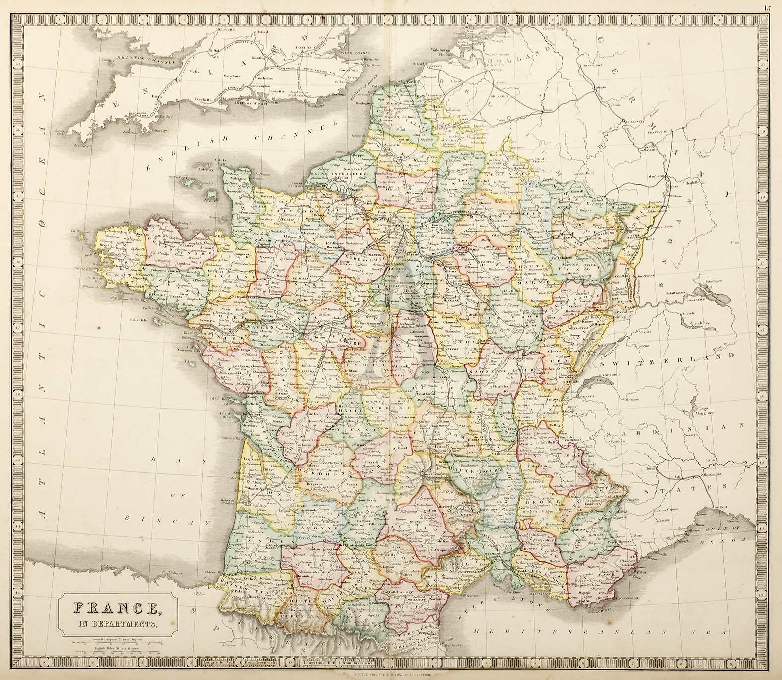 France, in Departments. - Antique Print from 1860