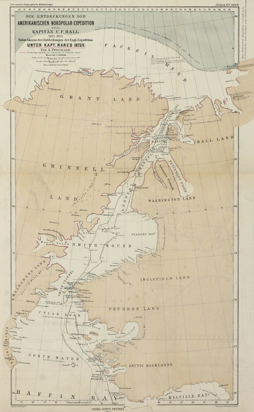 Amerikanischen Nordpolar-Expedition - Antique Map from 1876