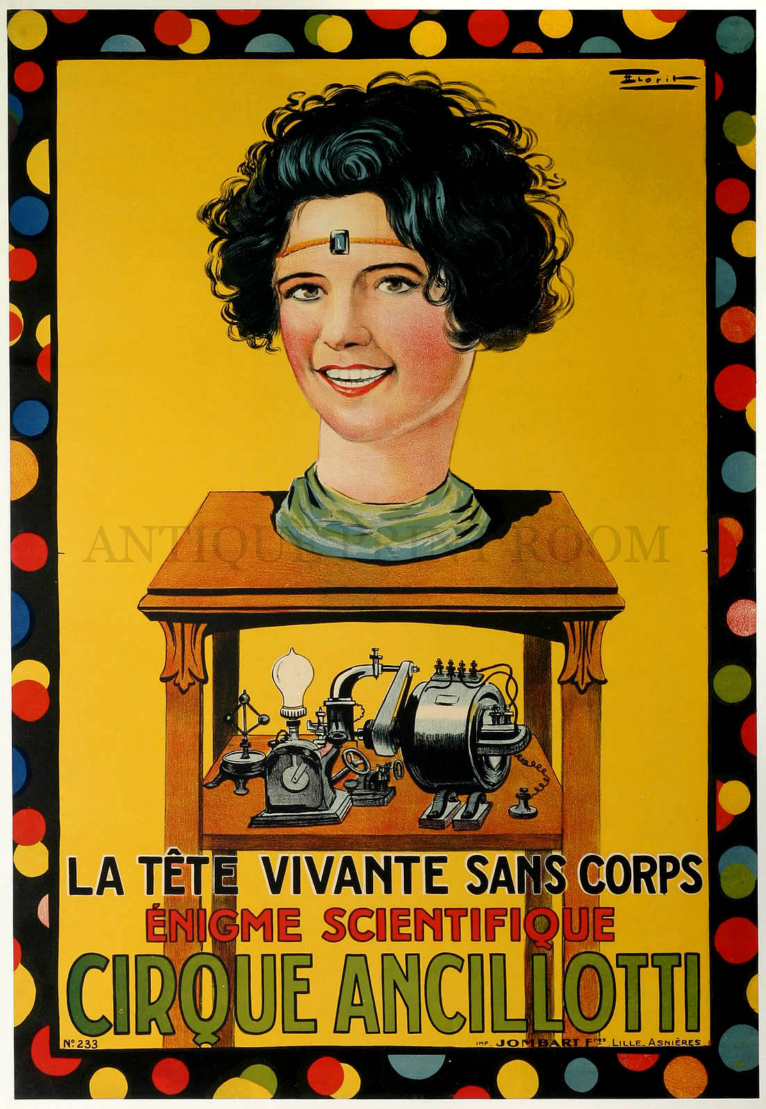La tete vivante sans corps enigme scientifique circque ancillotti. - Antique Print from 1917