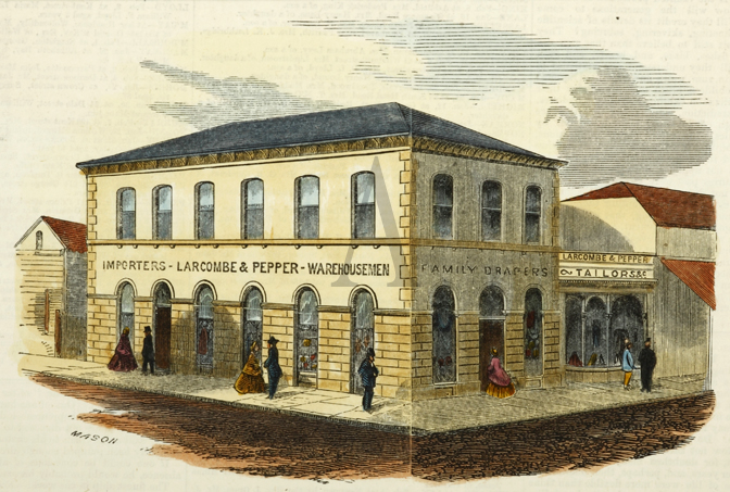Messrs. Larcombe & Pepper's Drapery and Furnishing Establishment, Brisbane. - Antique View from 1865