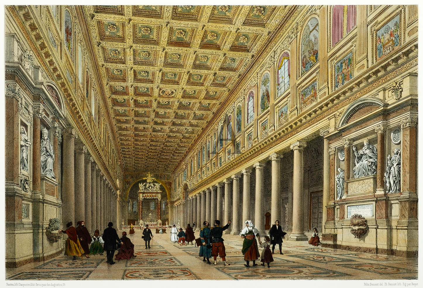 Basilica di Santa Maria Maggiore. Veduta del Interno. - Antique Print from 1870