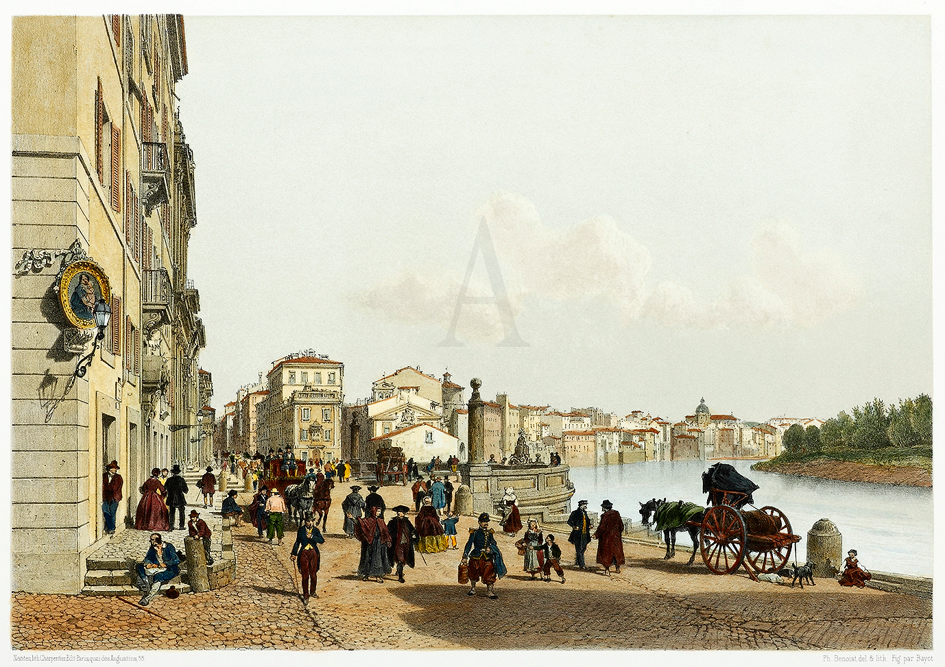 Porto di Ripetta.Veduta presa dalla scala della Chiesa di S.Rocco. - Antique View from 1870