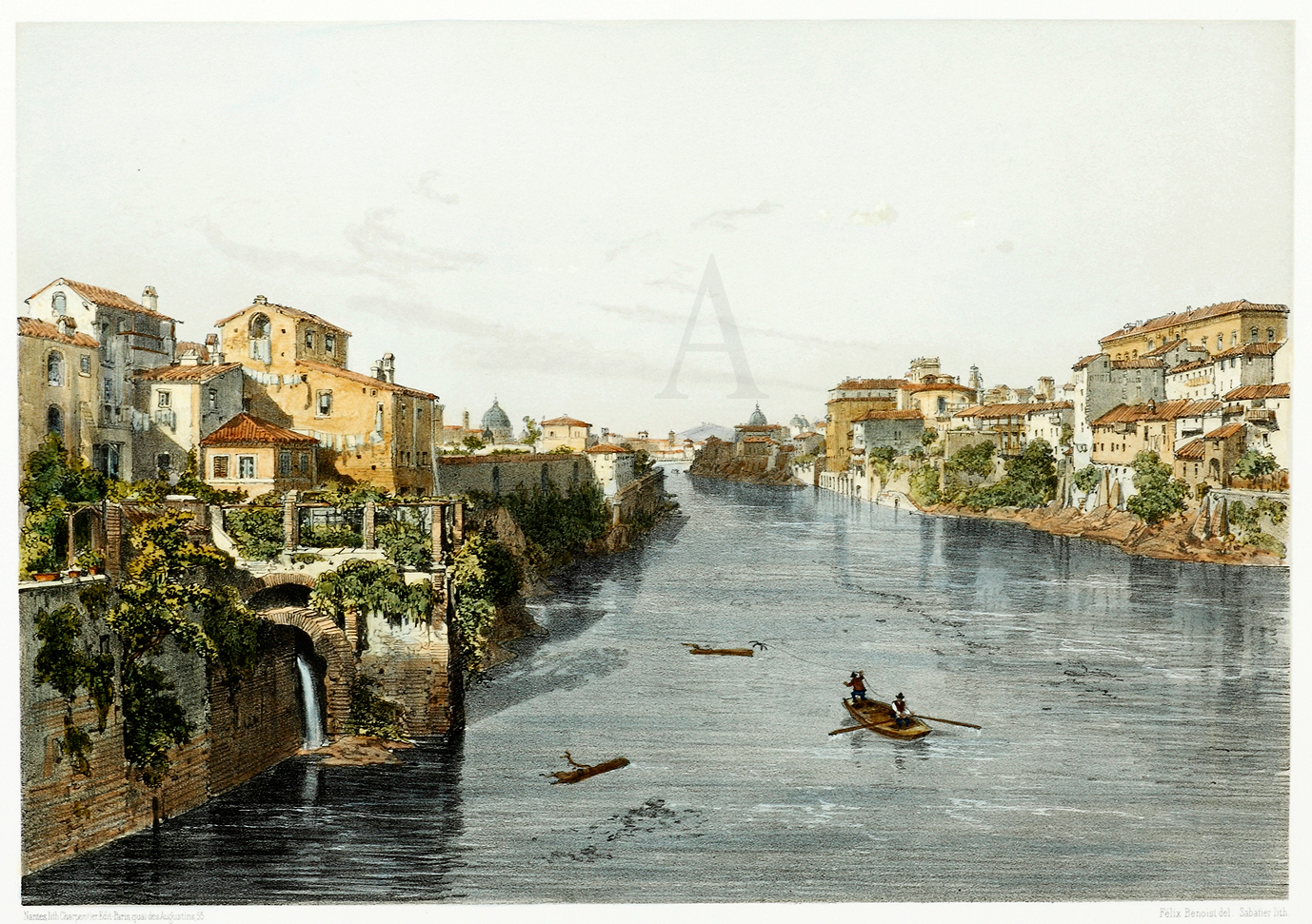 Veduta del Tevere presa dal Ponte Sisto - Antique View from 1870