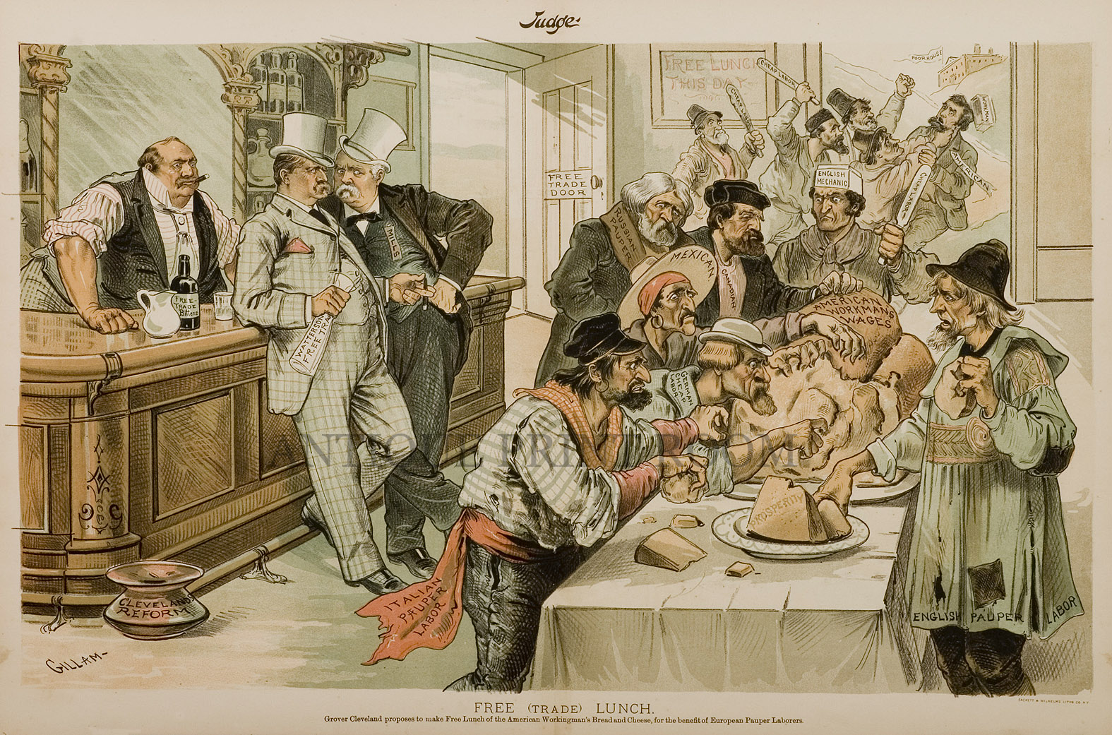 Free (Trade) Lunch - Antique Print from 1890