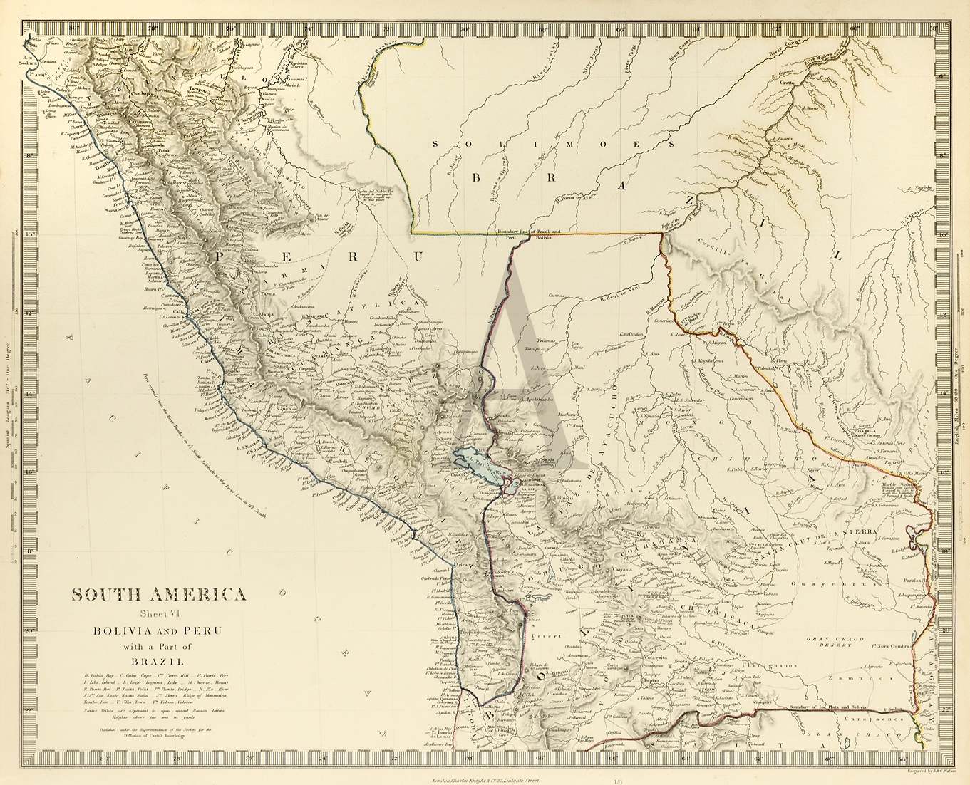 South America Sheet VI Bolivia and Peru - Antique Print from 1840