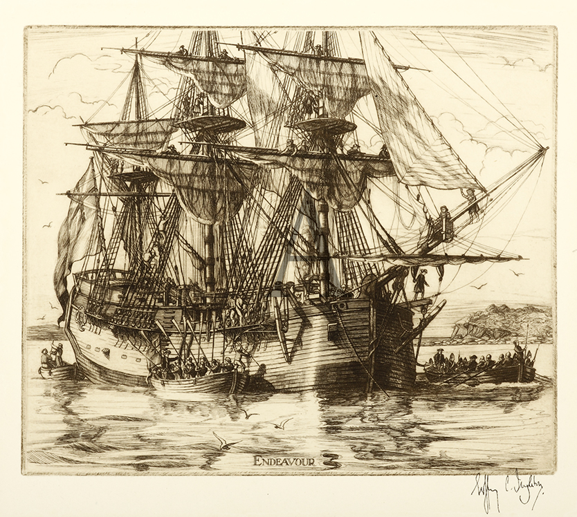 Endeavour (Captain James Cook landing from H.M. Bark 'Endeavour', Botany Bay 1770) - Vintage Print from 1930