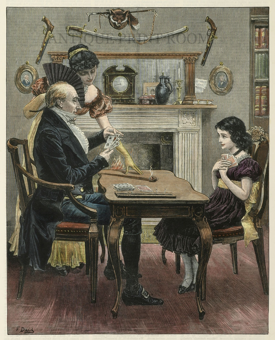 A Game at Cribbage - Antique Print from 1883