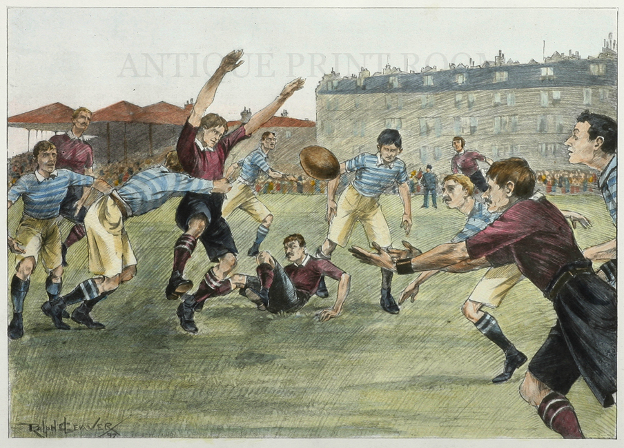 The Oxford and Cambridge Rugby Football Match at Queen's Club. - Antique Print from 1897