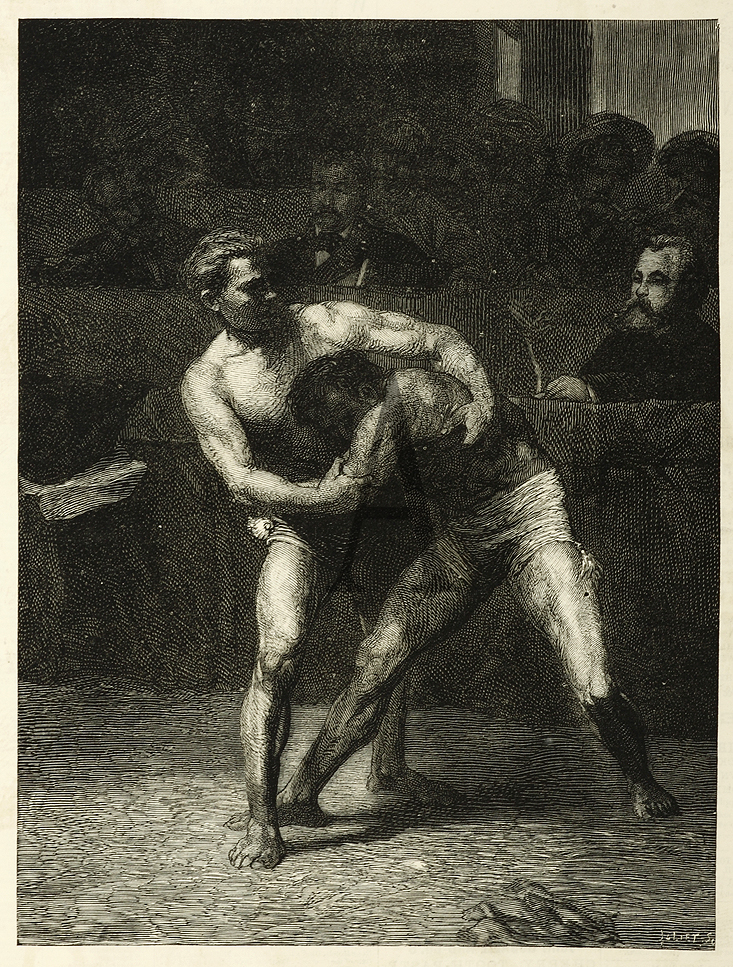 The Wrestlers - From the Picture by M.Falguiere, in the French Salon. - Antique Print from 1875
