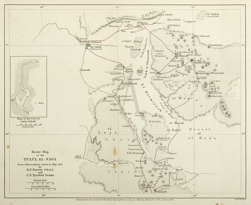 Route Map of the Tulul el Safa - Antique Print from 1872