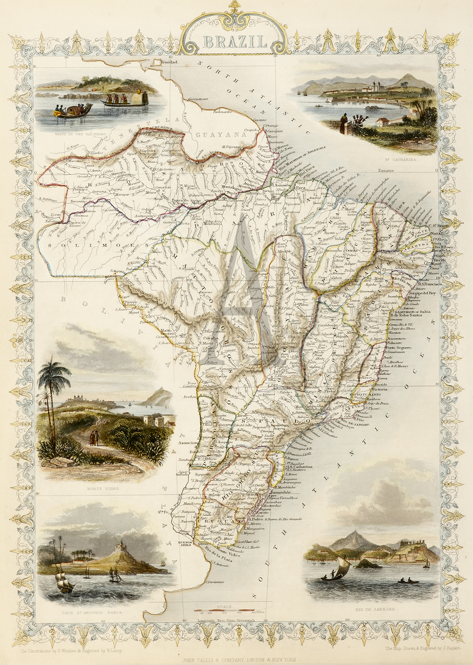 Brazil, Uruguay and Paraguay - Antique Print from 1854