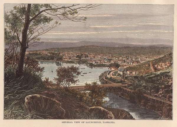 General View of Launceston, Tasmania. - Antique Print from 1887