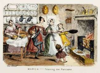 MARCH – Tossing the Pancake. Comical
