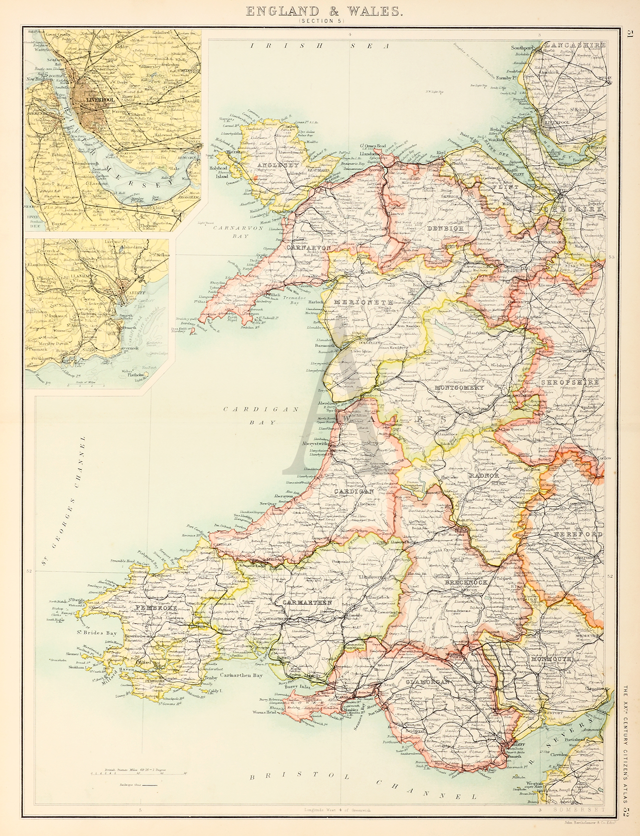 England & Wales. (section 5) - Antique Print from 1902