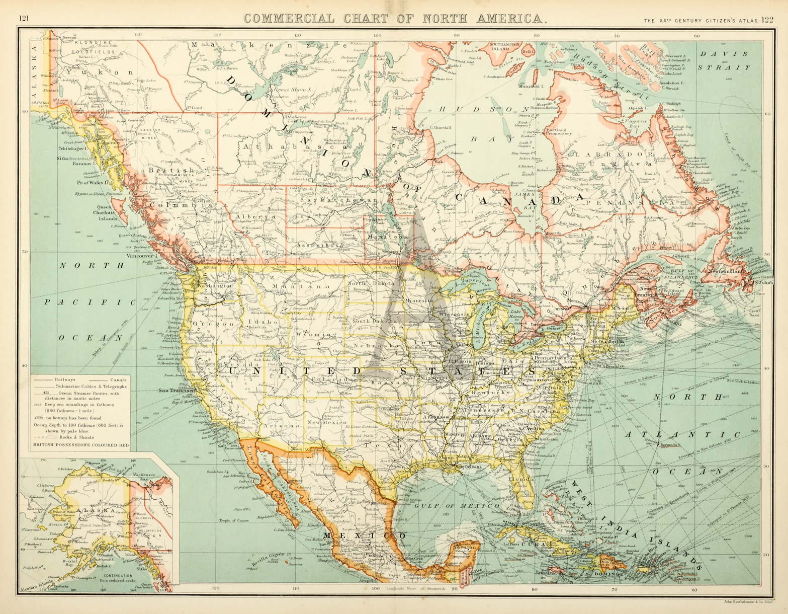 Commercial Chart of North America. - Antique Print from 1902