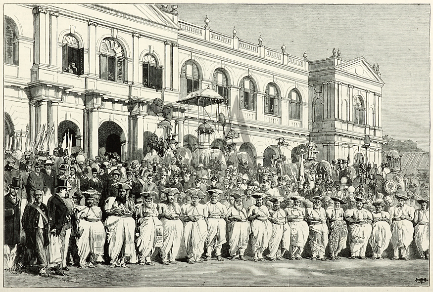 Opening of the New "Kachcheri" or Government Offices, at Kandy, Ceylon - Antique Print from 1880