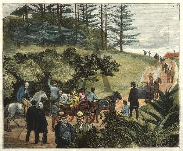 On the March to the Mission. - Antique View from 1881