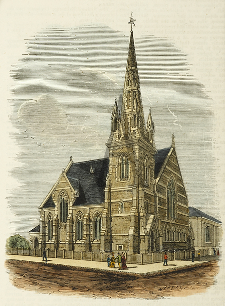 Memorial Congregational Church, Hobart Town. - Antique Print from 1872