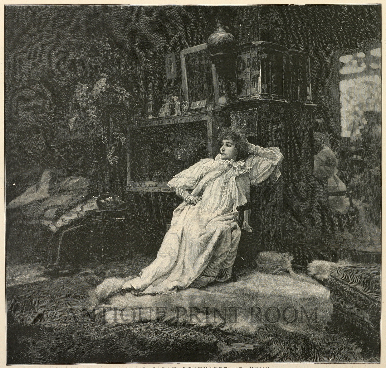 Madame Sarah Bernhardt at Home - Antique Print from 1880