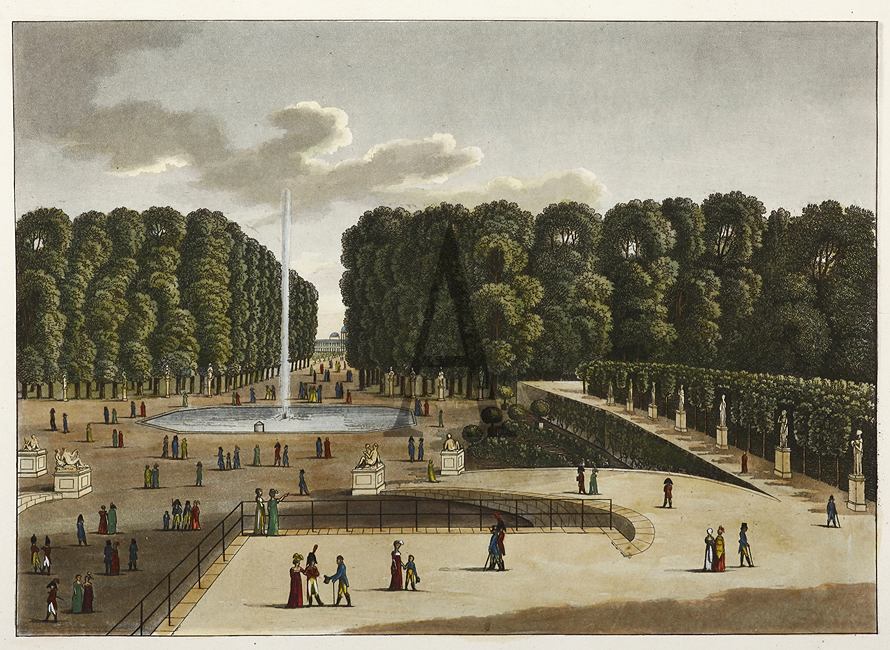 Vue de Jardin des Tuileries du c�te du Pont-Tournant. - Antique Print from 1809
