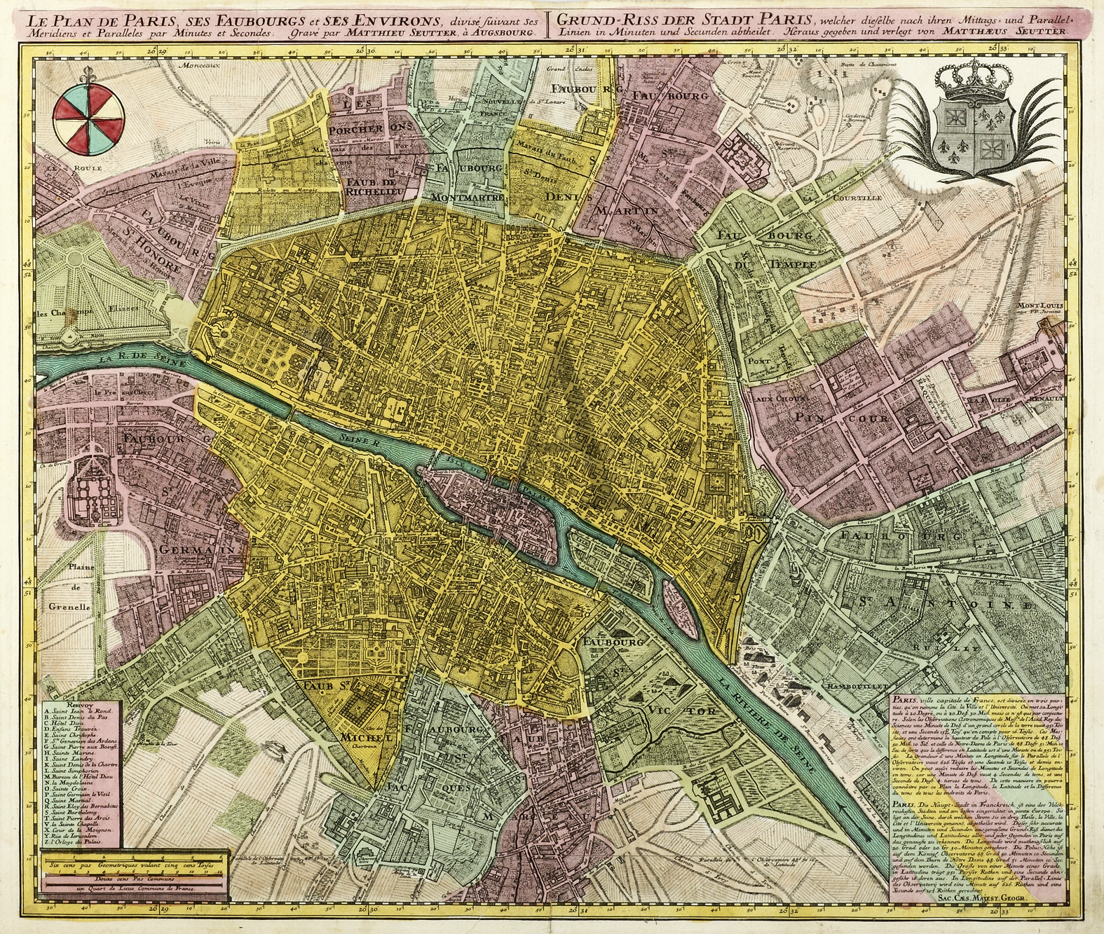 Le Plan de Paris, ses Faubourgs et ses Environs - Antique Map from 1740