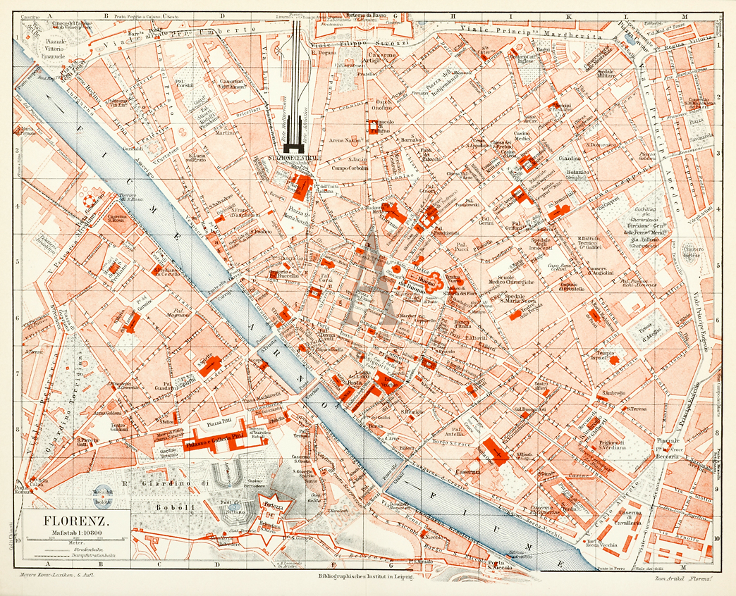 Florenz. - Antique Map from 1895