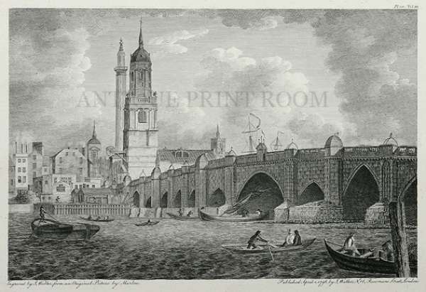 London Bridge - Antique Print from 1778