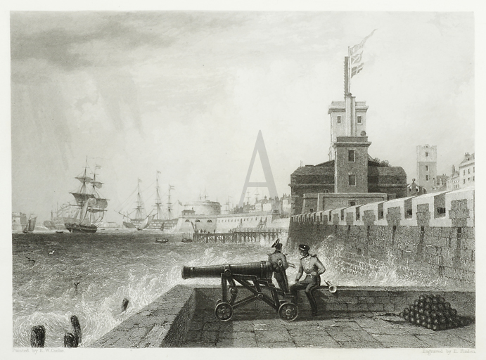 View from the Saluting Platform, Portsmouth. - Antique Print from 1837