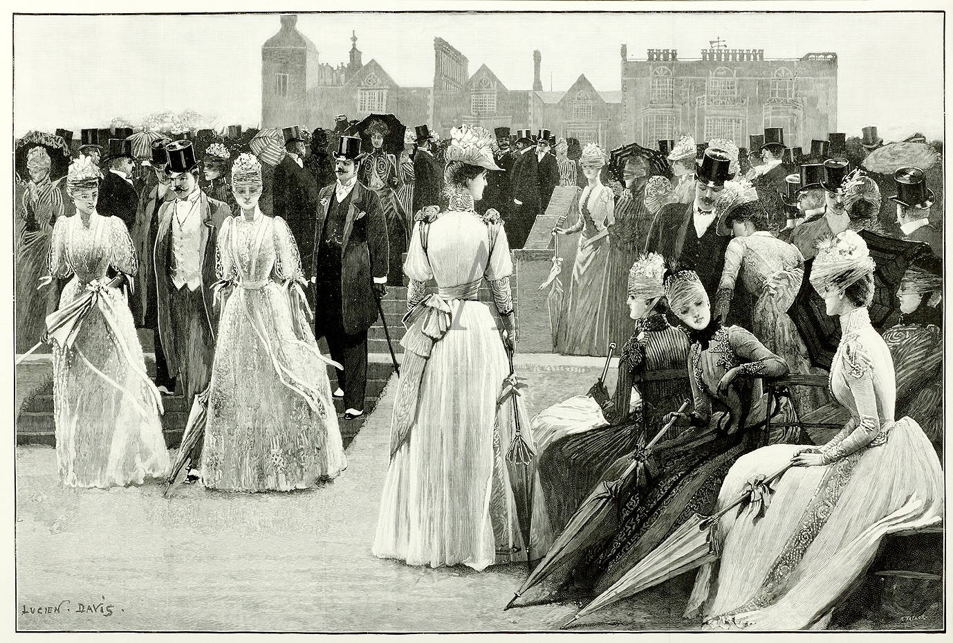 Garden Party in Honour of the Shah at Hatfield House, the Seat of the Marquis of Salisbury. - Antique Print from 1889