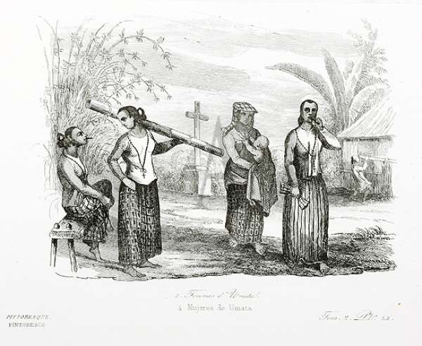 4.Femmes d'Umata. 4.Mujeres de Umata. - Antique Print from 1843