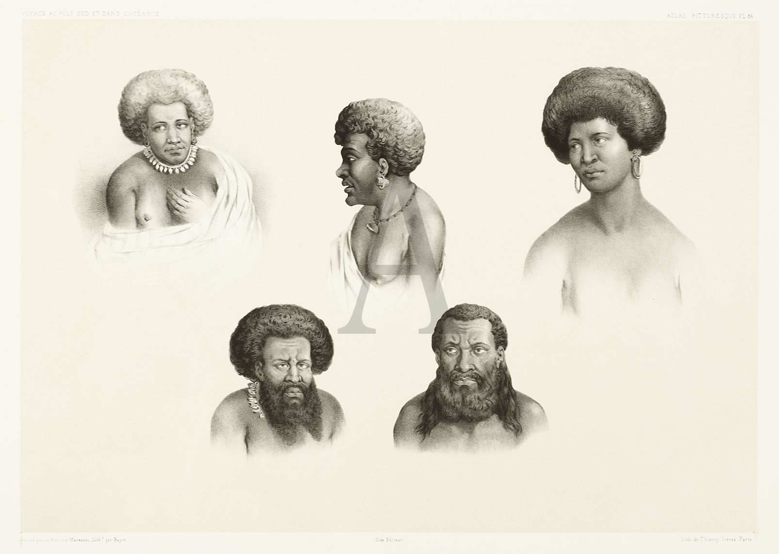 Naturels de Pao et de Lebouka. (Iles Viti) [Fiji] - Antique Print from 1842