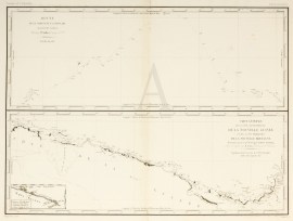Carte Generale de la Cote Septentrionale de la Nouvelle Guinee et de la Cote Meridionale de la Nouvelle Bretagne. Route de la Corvette L'Astrolabe us Tarvers des Carolines.