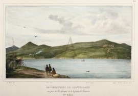 Observatoire de L’Astrolabe au port du Roi Georges, vu de la presqu’ile Possession. (Nelle Hollande.)