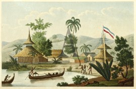 Temples et Maisons du Village de Caieli, (Ile Bourou.) Acquisitions Maps & Prints Temples et Maisons du Village de Caieli, (Ile Bourou.)