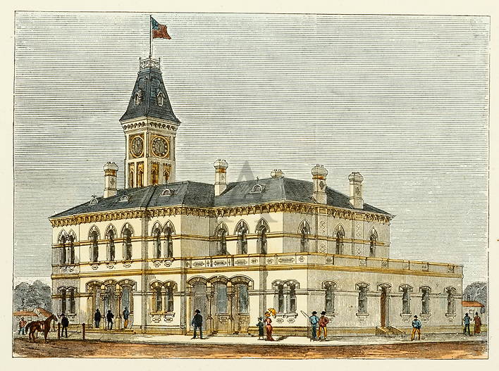 Port Melbourne Town Hall. - Antique Print from 1880