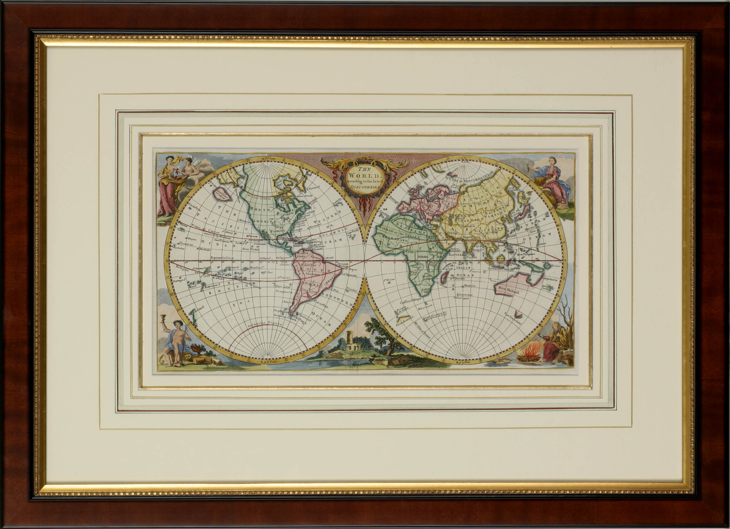 The World According to the Latest Discoveries. - Antique Print from 1744