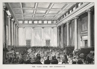The "Long Room", New Custom-House. - Antique Print from 1876