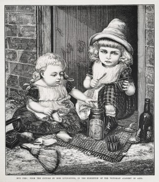 Mud pies: from the picture by Miss Livingstone, in the exhibition of the Victorian Academy of Arts. - Antique Print from 1874