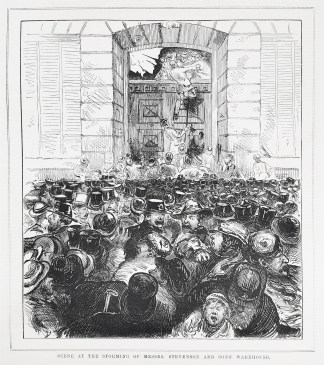 Scene at the storming of Messrs. Stevenson and Son's Warehouse. - Antique Print from 1876