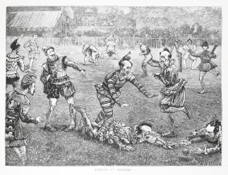 Clowns at Cricket. - Antique Print from 1875