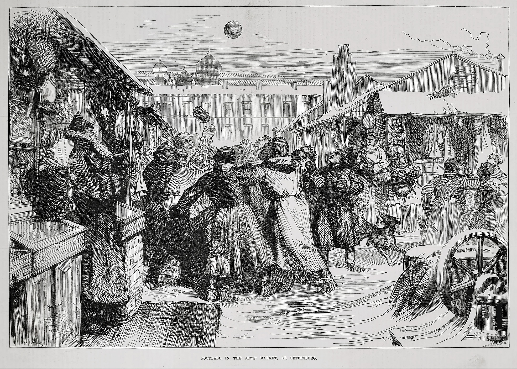 Football in the Jews' Market, St Petersburg. - Antique Print from 1874