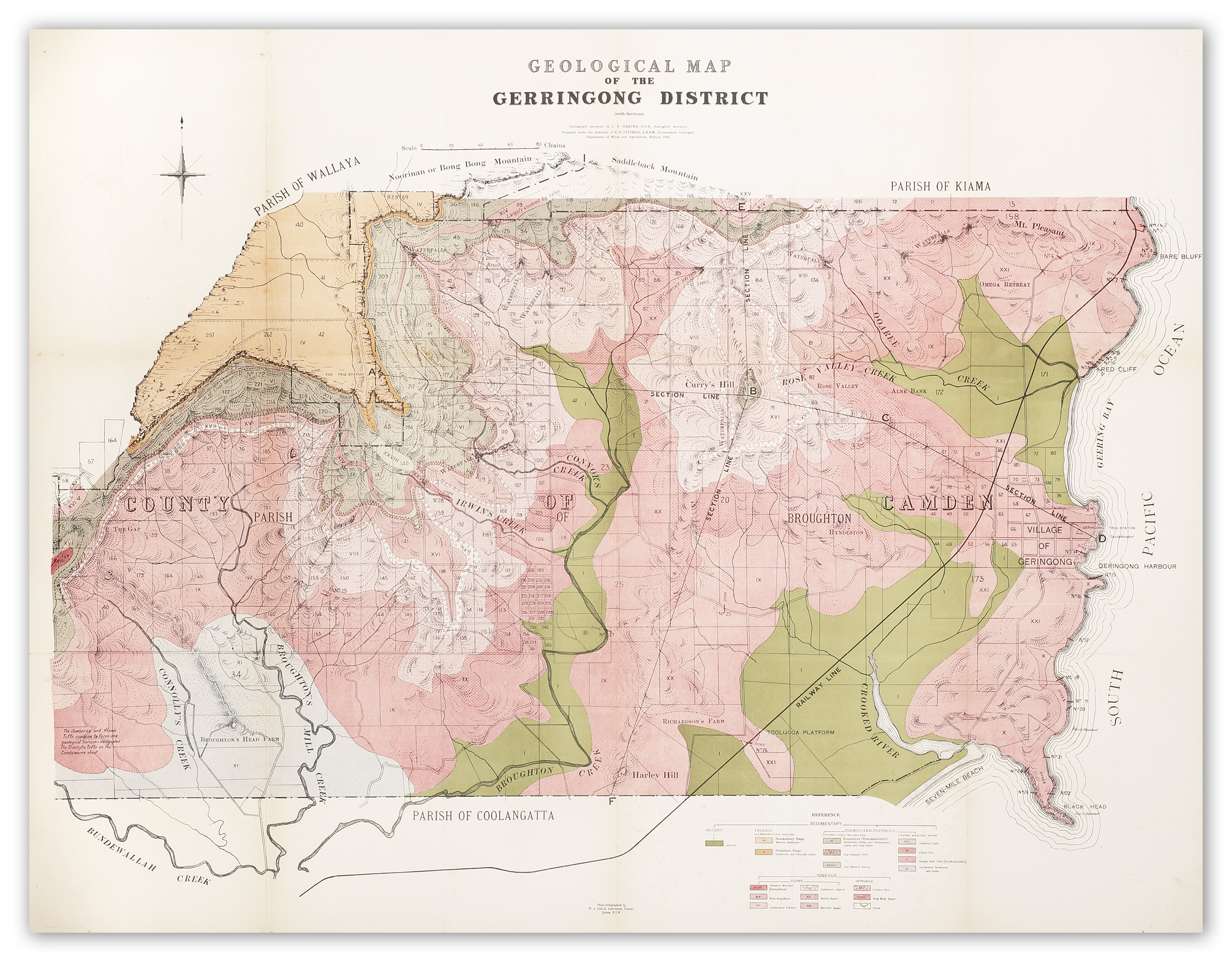 [Gerringong] Geological Map of the Gerringong District. - Antique Map from 1915