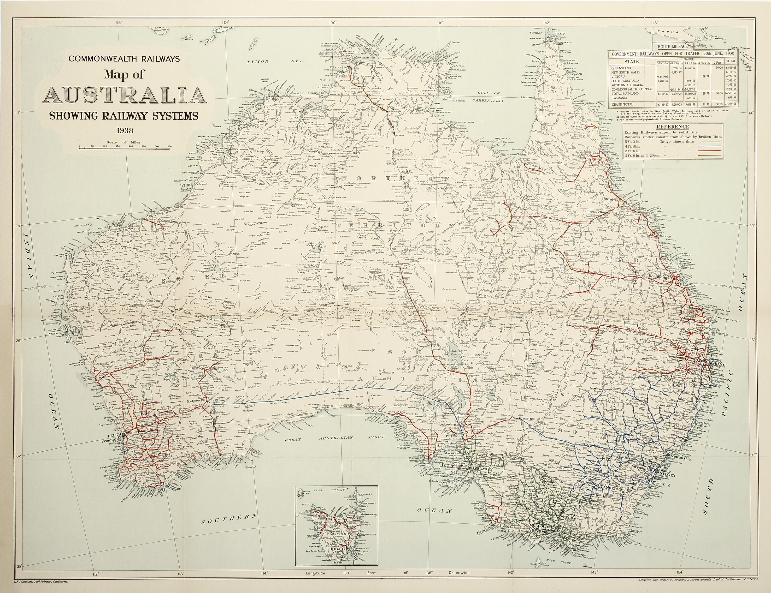 Commonwealth Railways Map of Australia Showing Railway Systems 1938 - Vintage Map from 1938