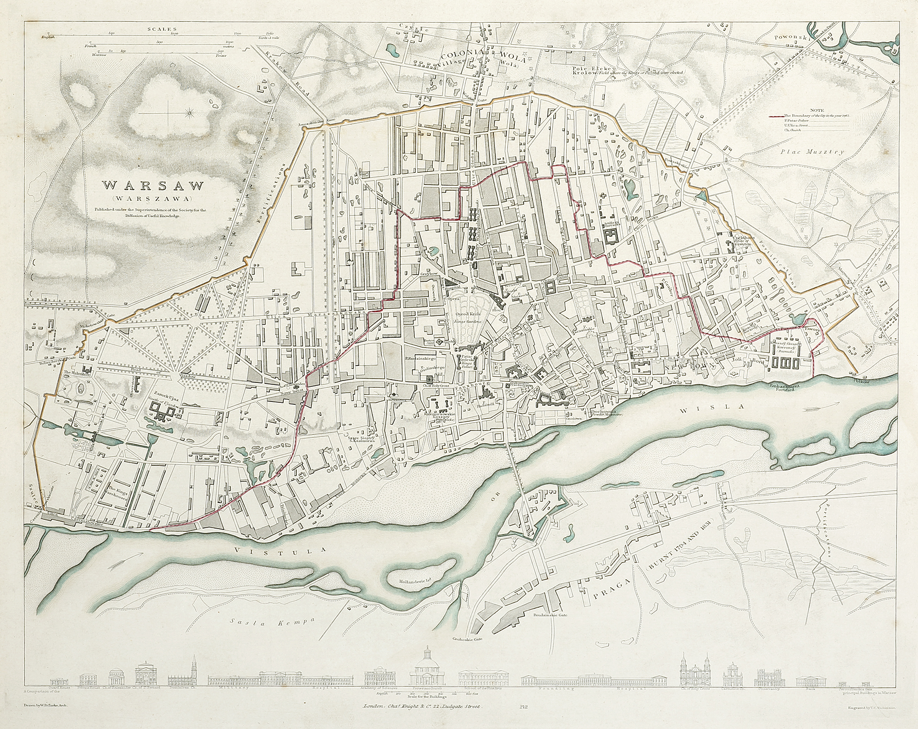 Warsaw (Warszawa) - Antique Map from 1850