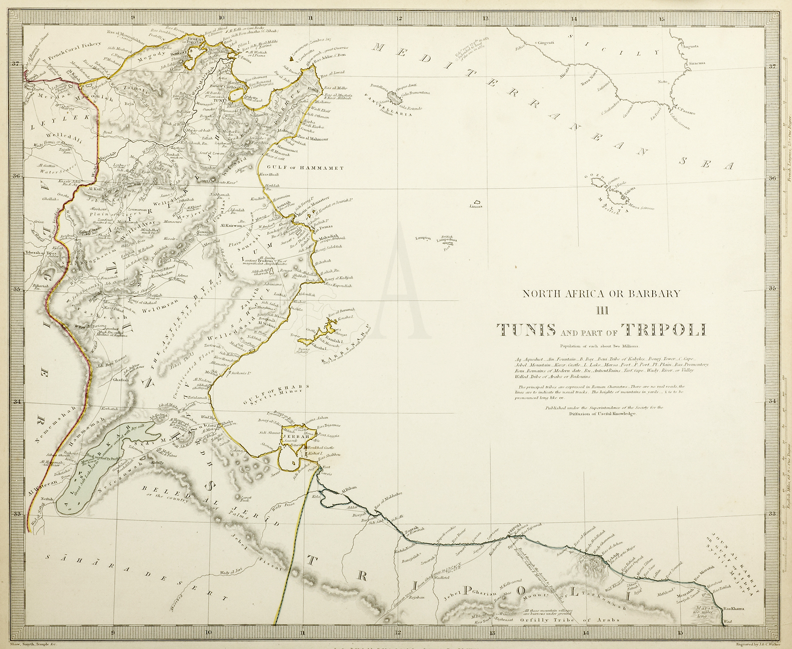 Tunis and part of Tripoli - Antique Print from 1859